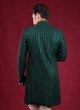 Raw Silk Indowestern In Bottle Green Color